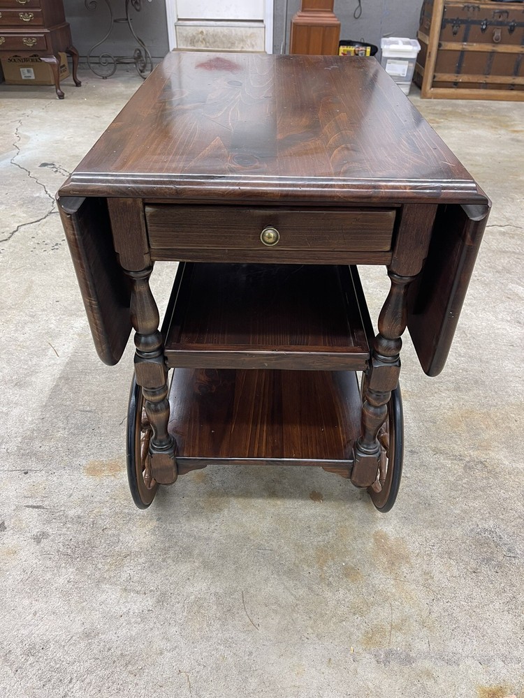 Ethan Allen Maple Tea Bar Cart Kitchen Drop Leaf Side Table with wheels & Handle