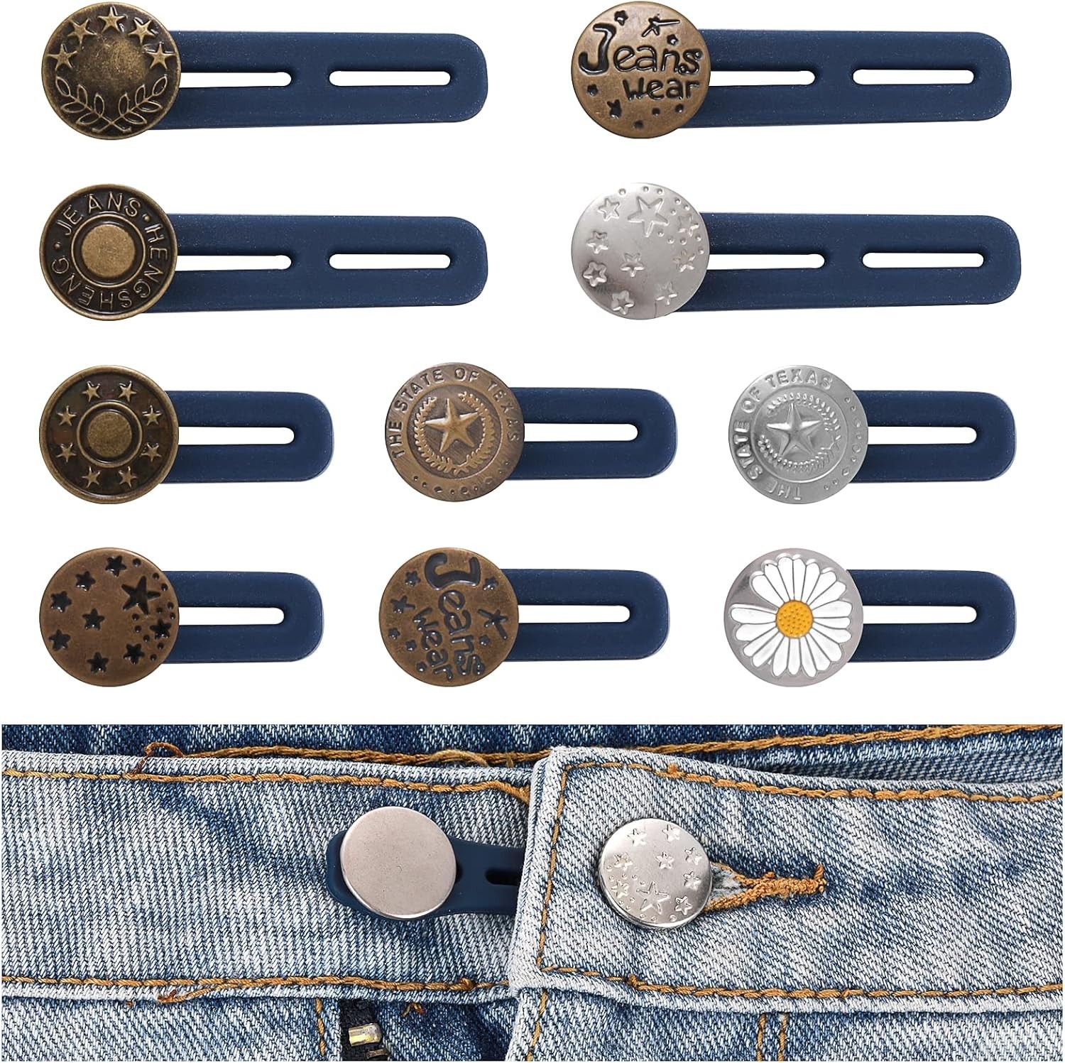 10 Pack Pants Expander Button Jeans Waist Extender Button10 Styles for Men Women