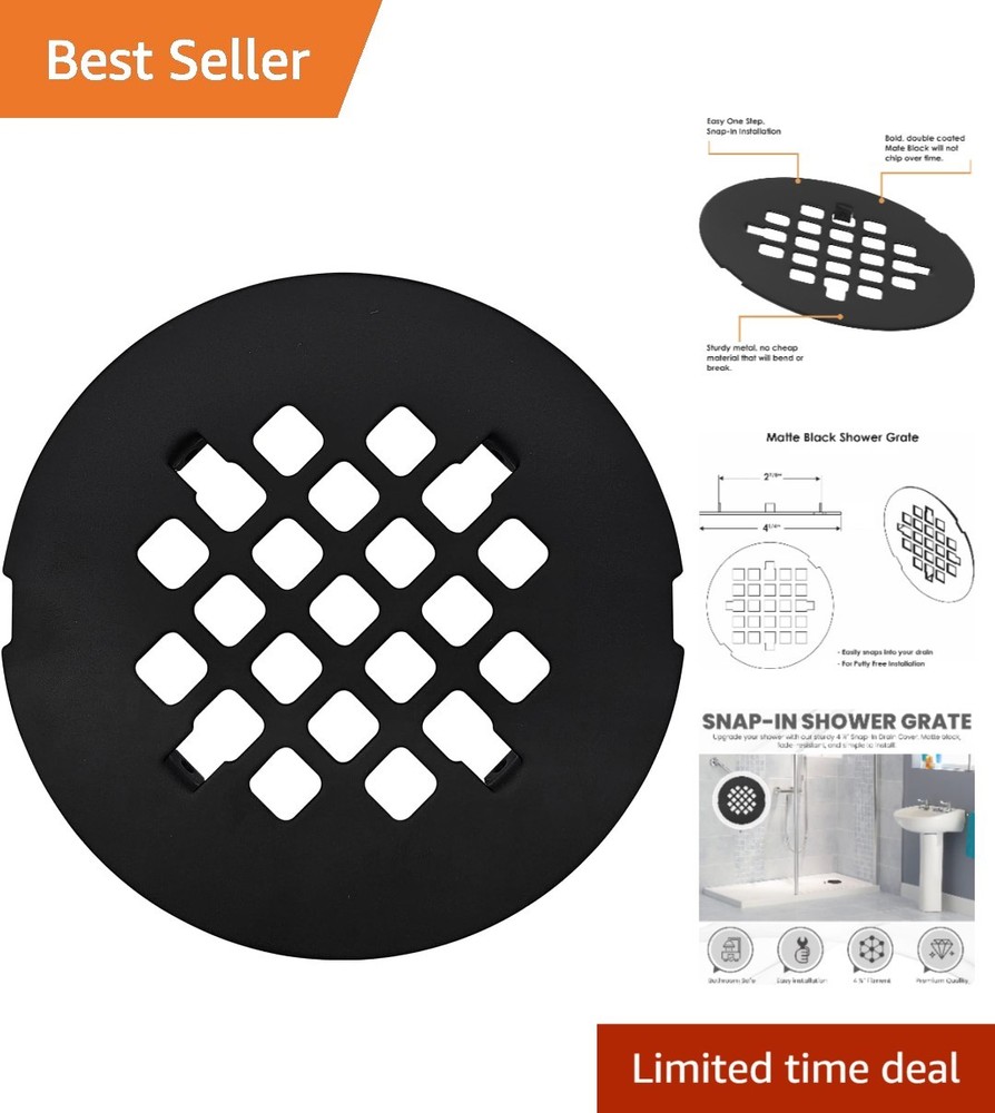 Stylish 4.25” Matte Black Shower Drain Cover - Solid Brass Construction