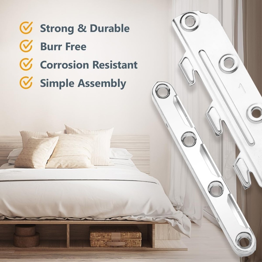 POWERTEC Surface Mounted Bed Rail Brackets 4PK, Bed Frame Hardware w/ Mounting S
