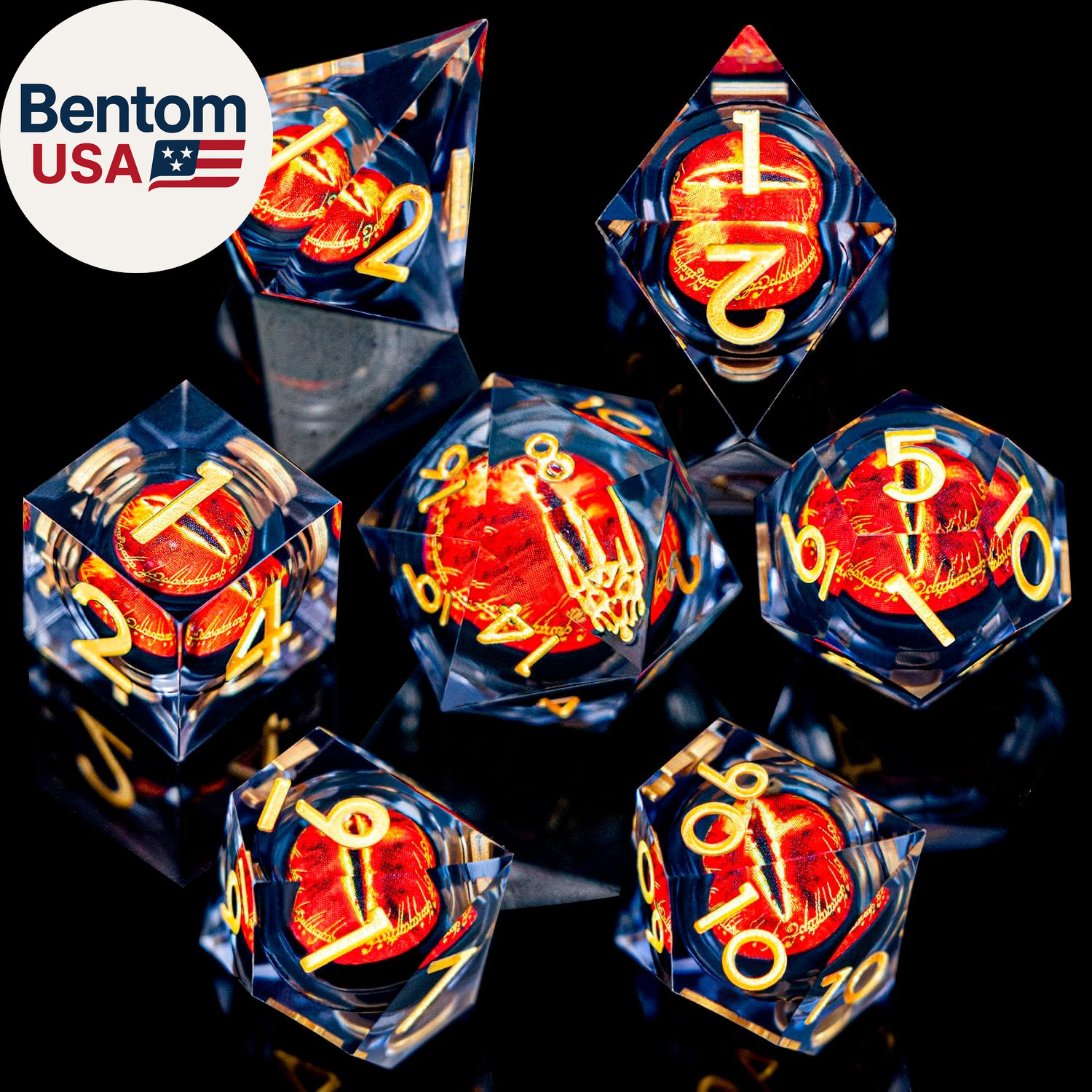 DND Gaze Eye Dice Set 7PCS Liquid Core Polyhedral Dice for Dungeons Dragons RPG