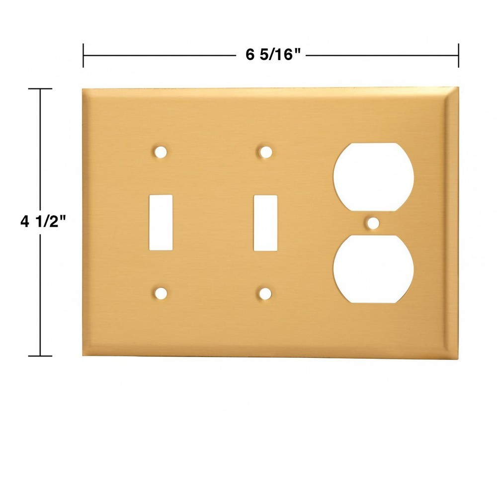 2 Switch Plate Brushed Brass Double Toggle/Outlet | Renovator's Supply