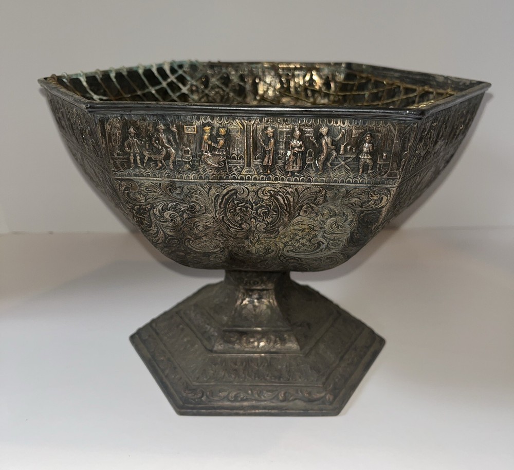 ANTIQUE DUTCH COLONIAL BOWL SILVER PLATE CENTER PIECE Danish design classic