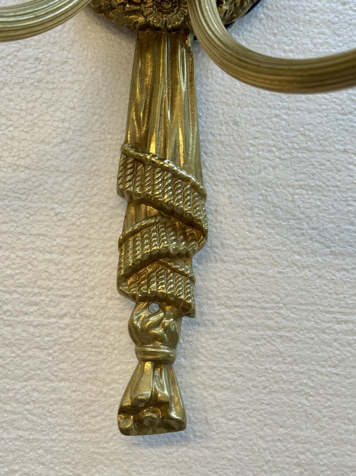 PAIR Antique French Gilt Brass Rope Bow Tassels Wall Sconce 2 Light Candelabras