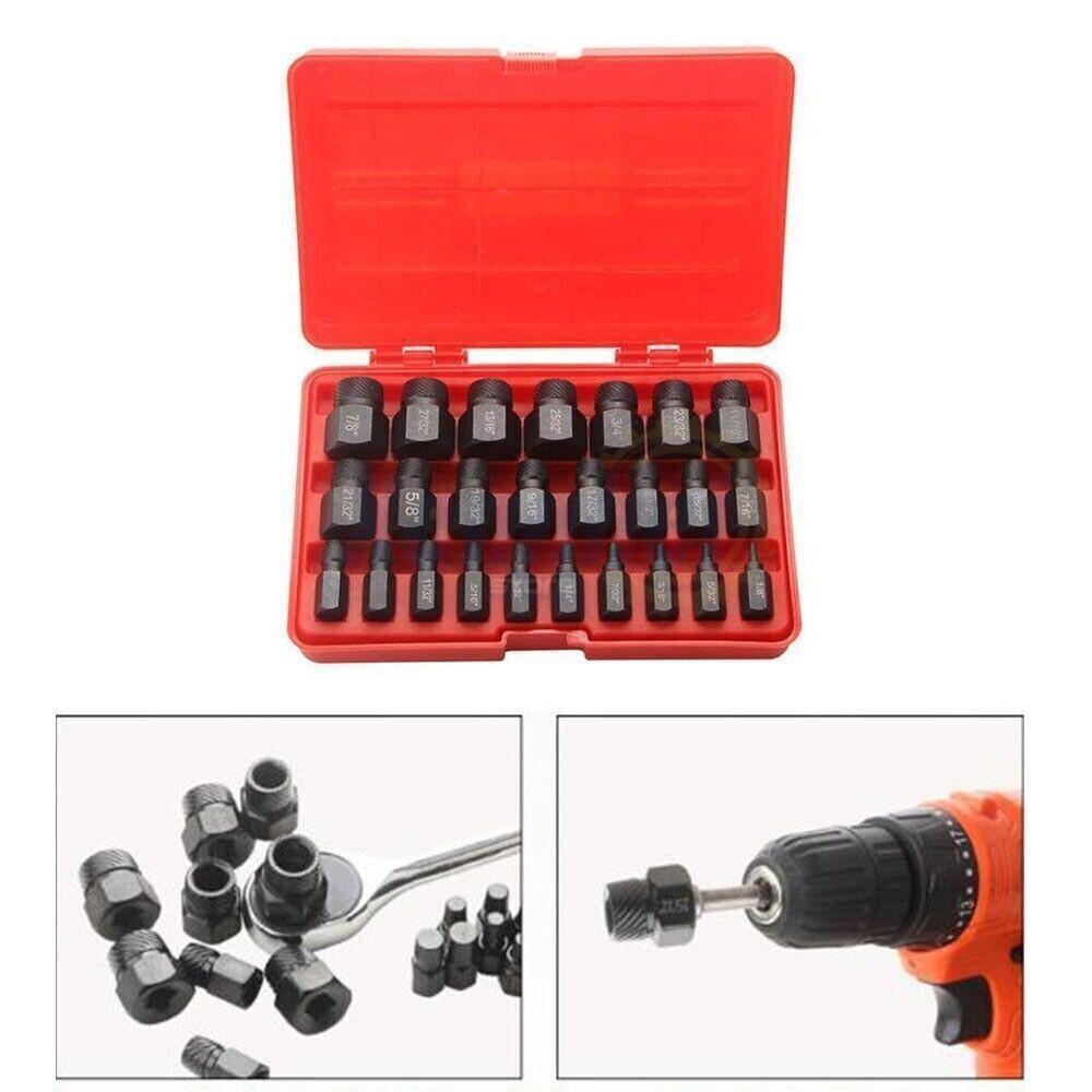 25Pcs Screw Extractor Set Hex Head Multi-Spline Easy Out Bolt Extractor Set New