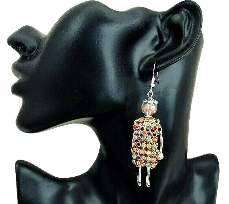 US Seller Betsey Johnson Crystal Doll Gold Dangle Earrings Fashion Jewelry