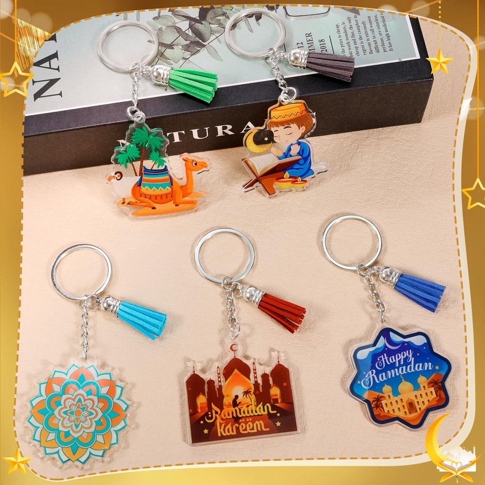 12pcs Eid Ramadan Keychains Set, Eid Mubarak Acrylic Keychain Making Kits wit...