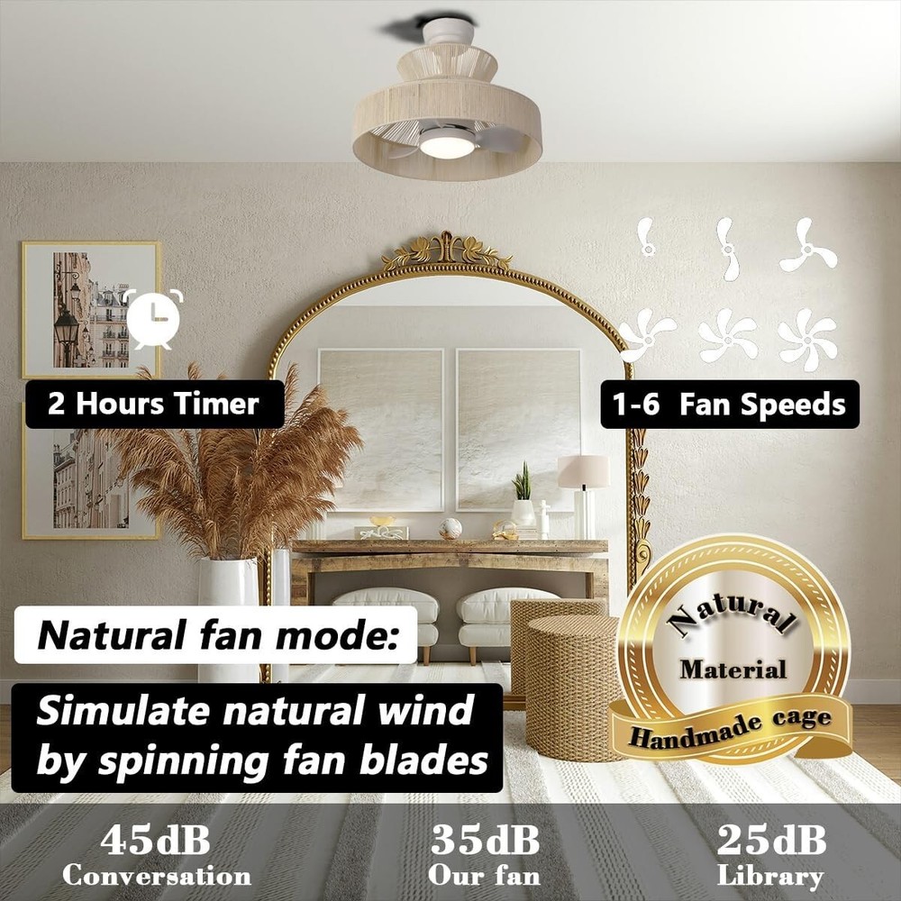 18W LED 20” Dimmable DC Boho Caged Dimmable Ceiling Fan with Light