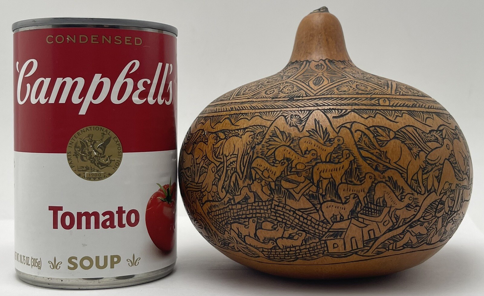 Vintage Peruvian Story Telling Gourd Finely Detailed Hand Carved Rattle