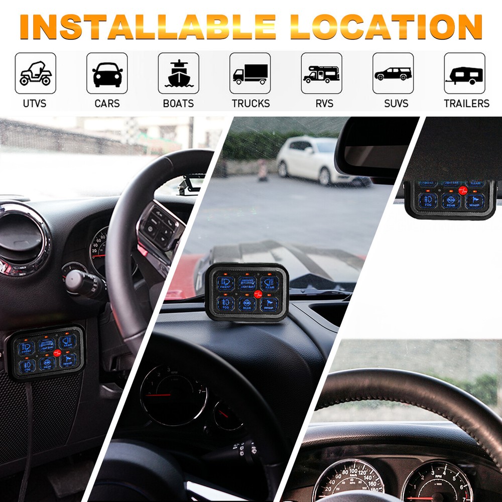 Auxbeam 6 Gang Switch Panel Automatic Dimmable LED Touch Control Panel Box Blue