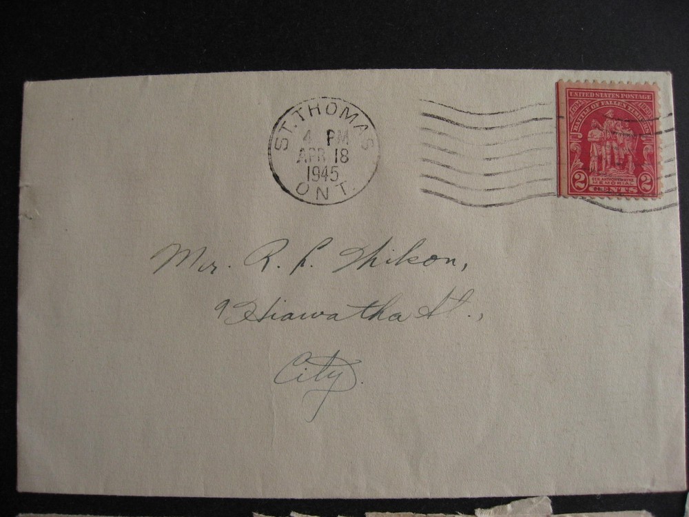 Canada 2 1945 covers mailed using US stamps for postage!