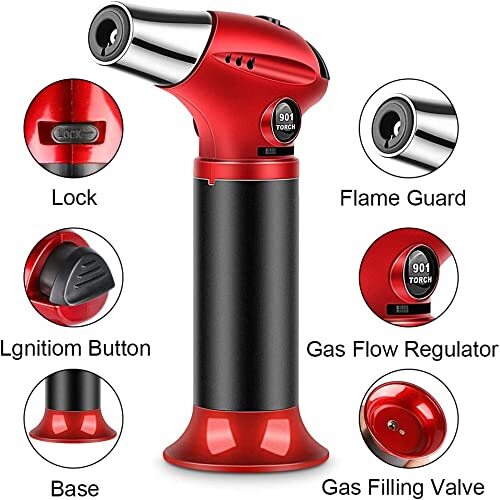 Blow Torch, Professional Kitchen Cooking Torch with Lock Adjustable Flame Ref...