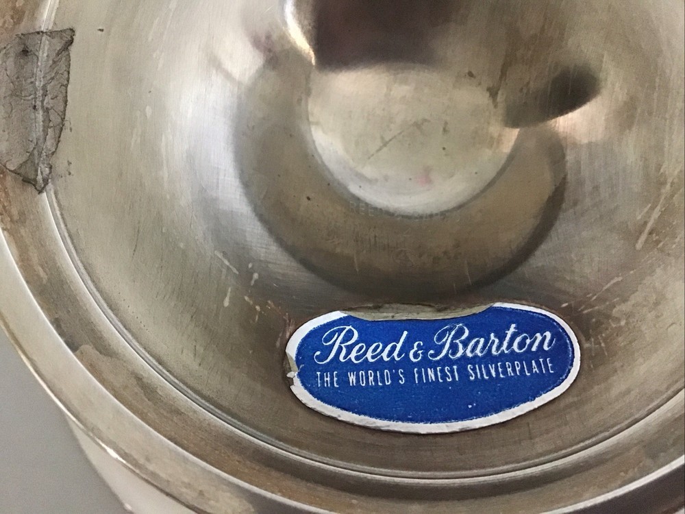 Reed & Barton Peacock Blue Enamel Silver Plate Stem Pedestal Compot Candy Bowl￼