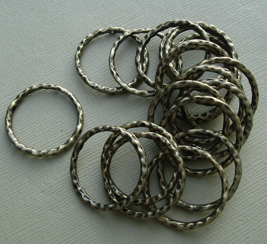 10pcs-Link Connector Flat Round Textured Antique Bronze Double Side.