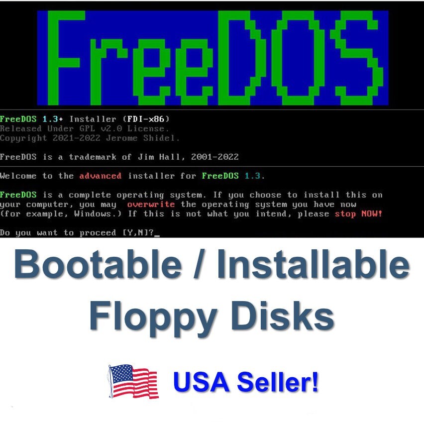 FreeDOS 1.3 RC5 Bootable / Installable MS DOS Compatible OS Floppy Disk Set