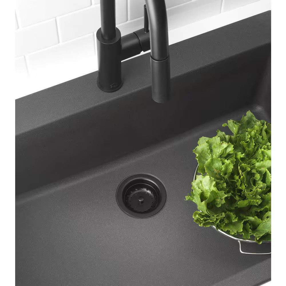 Fixed Post Kitchen Sink Strainer - Stainless Steel with Matte Black Finish