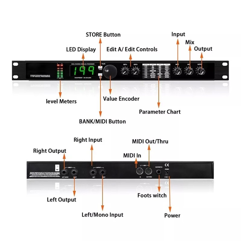 Professional DSP Audio Processor Equalizer Reverb Multi-Effect Digital Unit