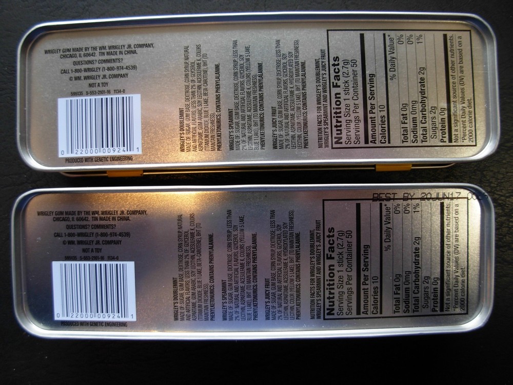 Two Wrigley's Juicy Fruit Tin Containers