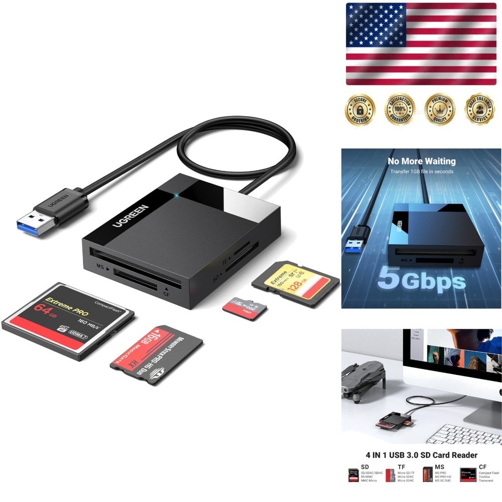 Multi-Card USB 3.0 Reader - Quick 5Gbps Data Transfer for Creative Professionals