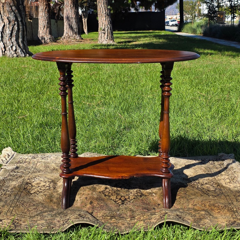 Antique Turned Bobbin Legs, 2 Tier, Parlor Side Table, Solid Wood