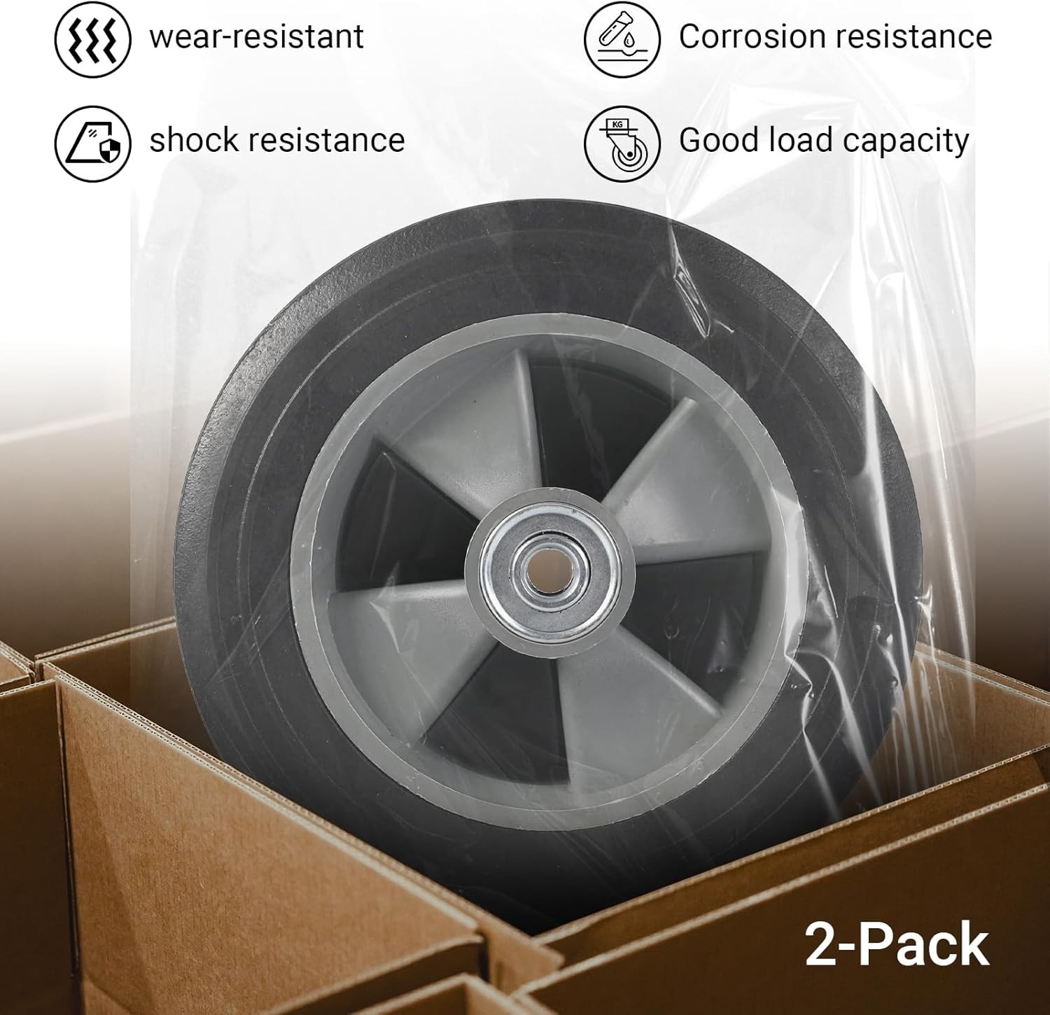 Easy-Install 8" x 2" Flat-Free Wheels for Dollies & Garden Carts - Set of 2