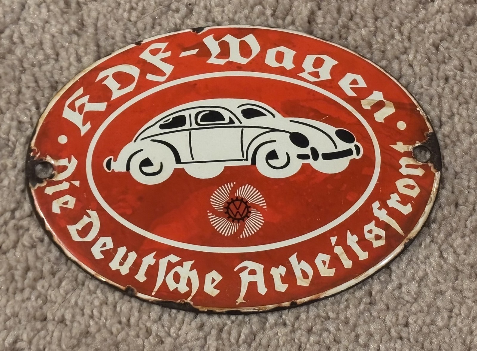 KDF Volkswagen Enamel Sign - 6 in x 4 1/2 in - Wall Decor