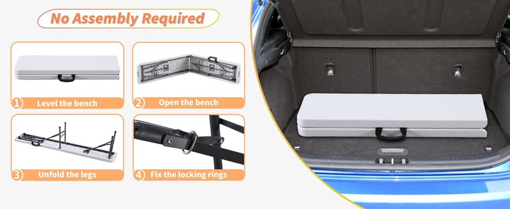 6 ft Plastic Folding Bench, Portable Foldable Bench Seating with Handle