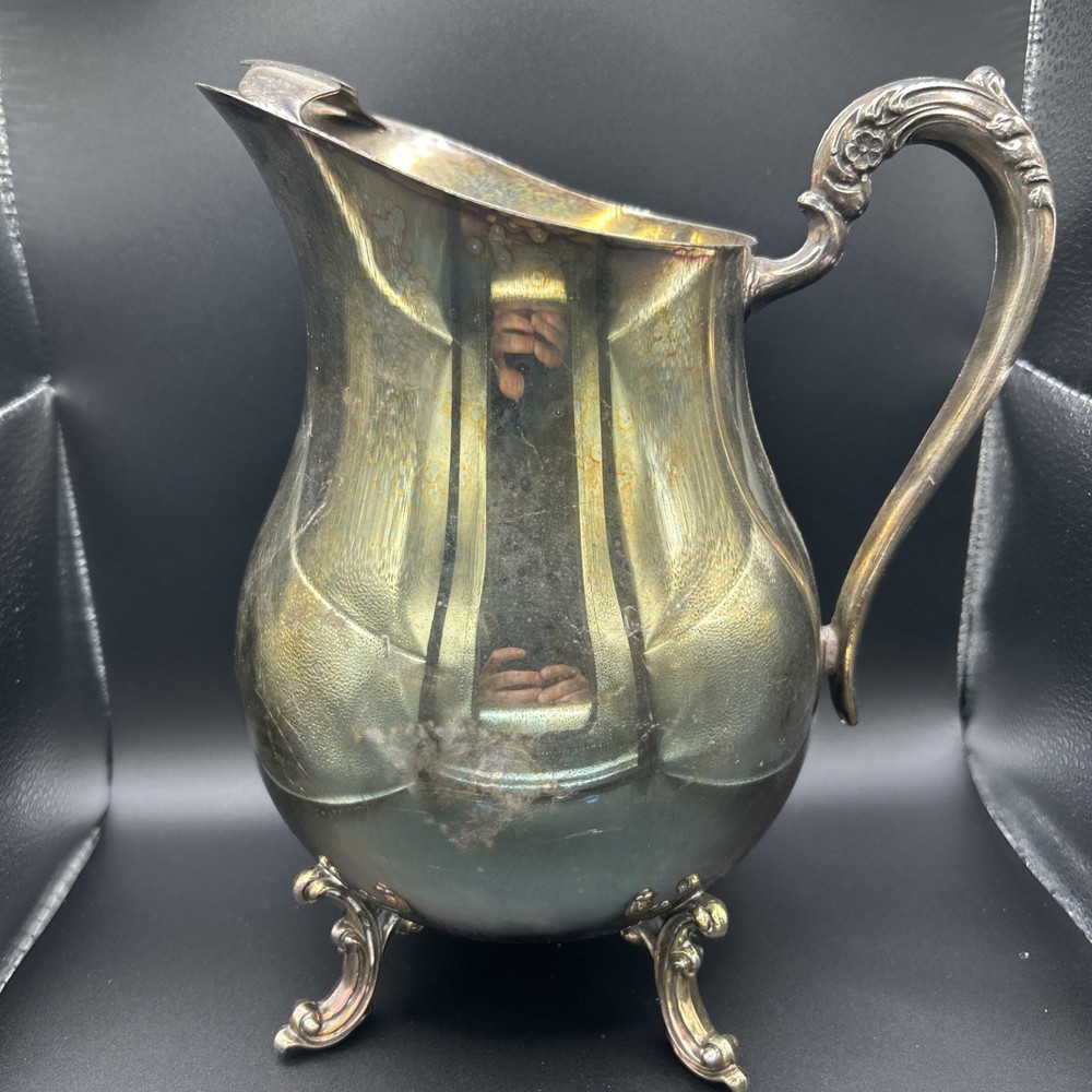FB Rogers Silverplate Water Pitcher 9” Footed Ornate Handle