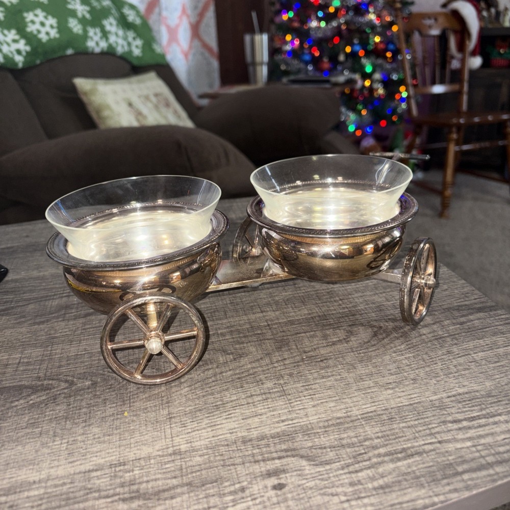 VINTAGE F.B. Rogers 1883 Silver #517 Wagon Condiment Server Wine Bottle Coasters