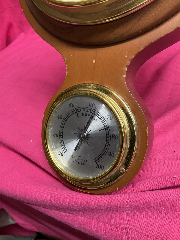 Vintage Jason Barometer Thermometer Humidity Hygrometer Solid Wood Brass