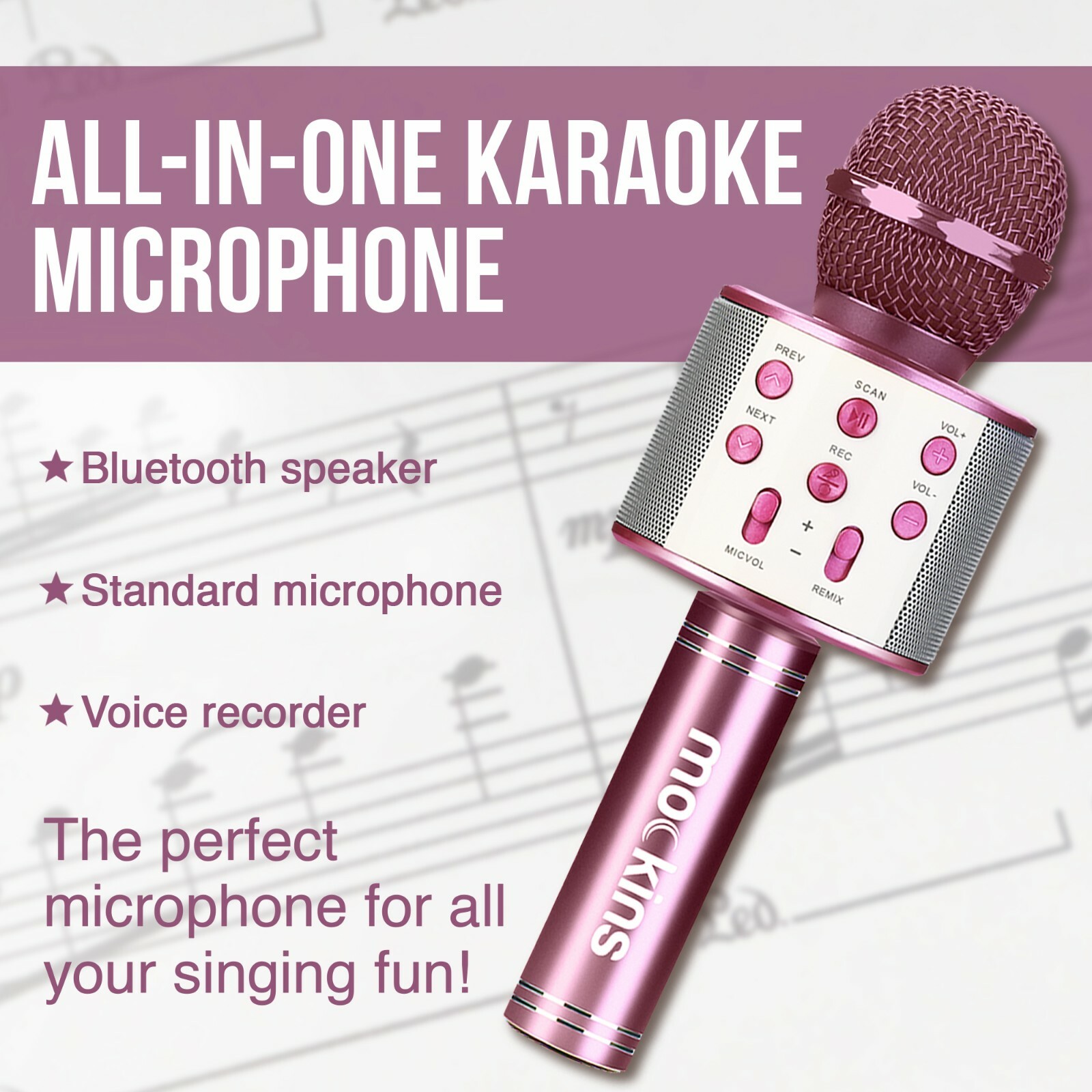 Mockins Portable Wireless Bluetooth KARAOKE MICROPHONE Purple Holiday Gift kids