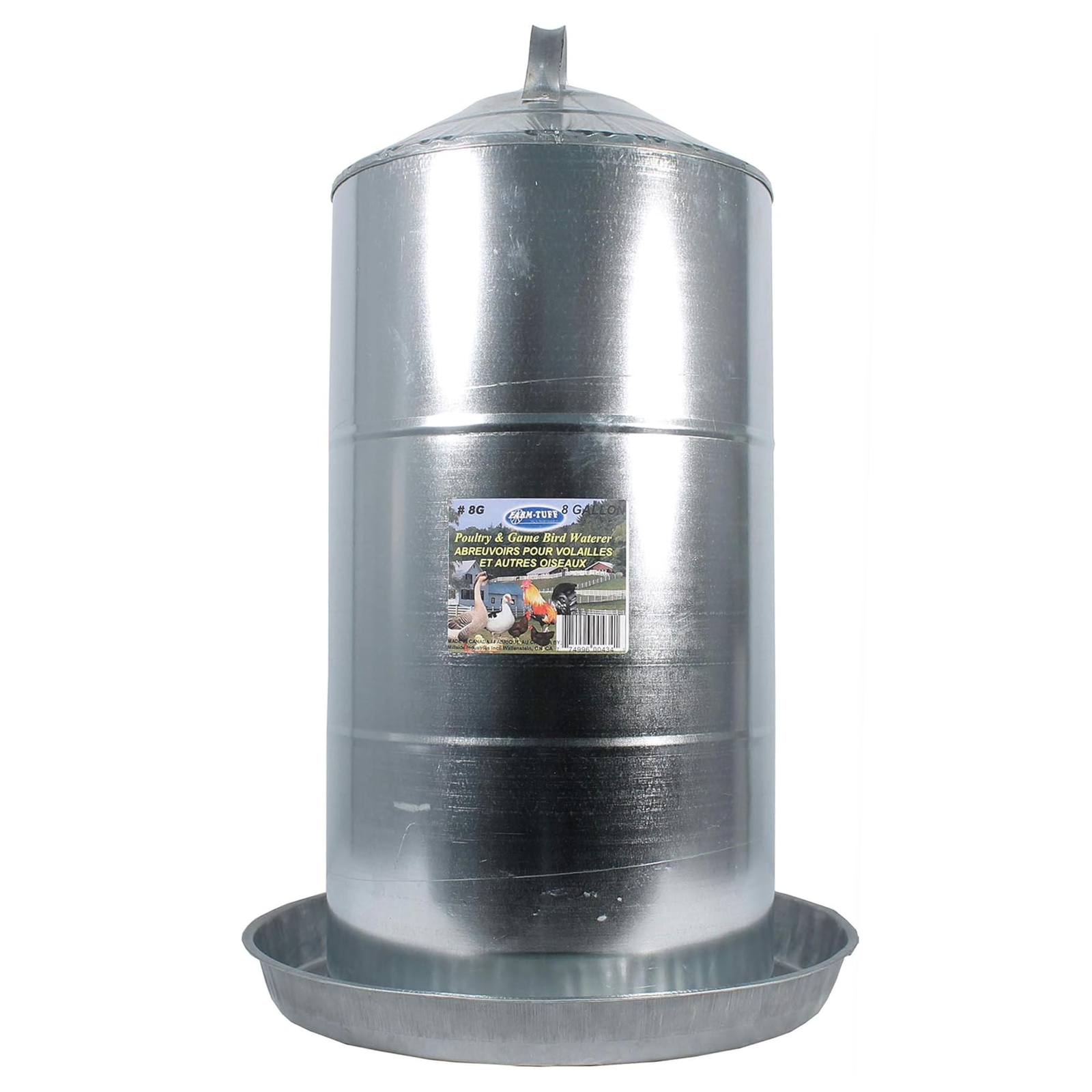FARM-TUFF Double Wall Cone Top Galvanized Poultry Fountain, 8 Gallon Capacity