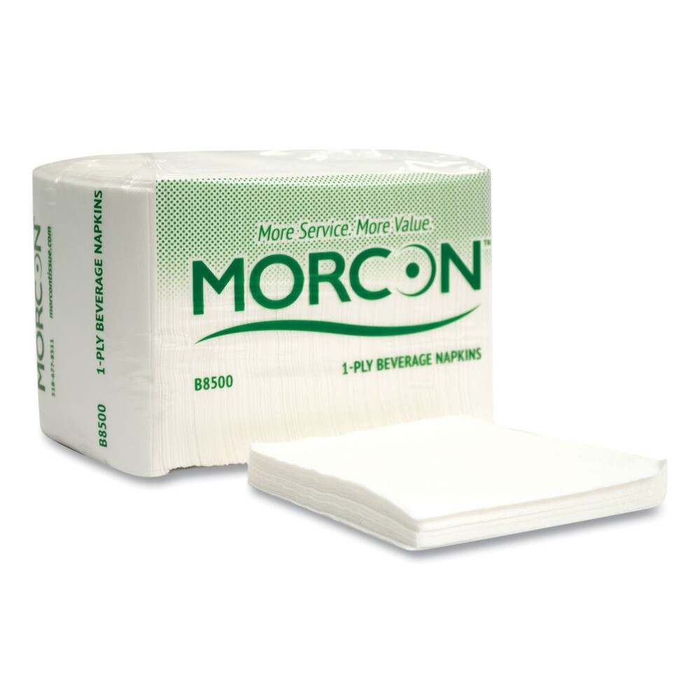 Morcon Paper B8500 Morsoft 9" x 9.25" Beverage Napkins - Wht 500/PK, 8 PK/CT New