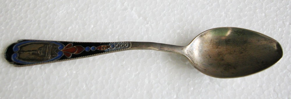 RUSSIAN SOVIET SOLID SILVER ENAMELED TEA SPOON HALLMARKED 875 RUSSIAN MONUMENT
