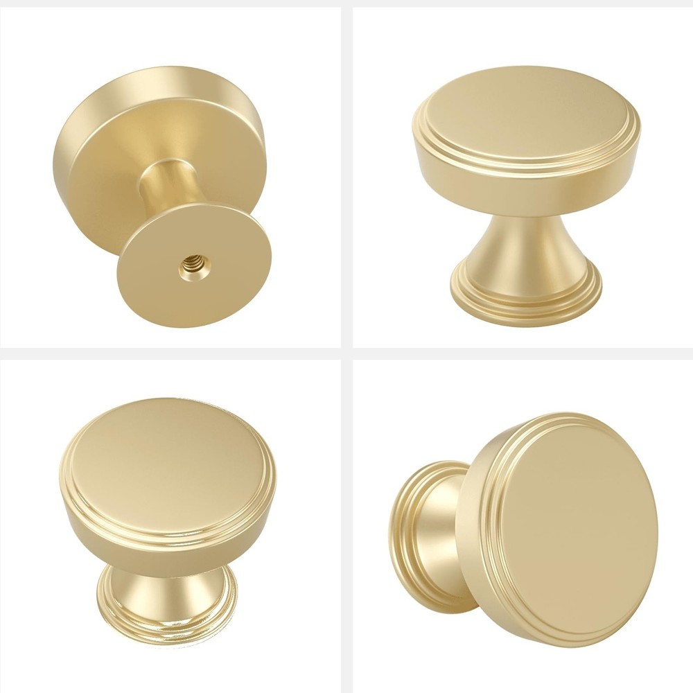 Haliwu 10 Pack Gold Cabinet Knobs Brushed Brass Drawer Knobs, Round Gold Cabi...