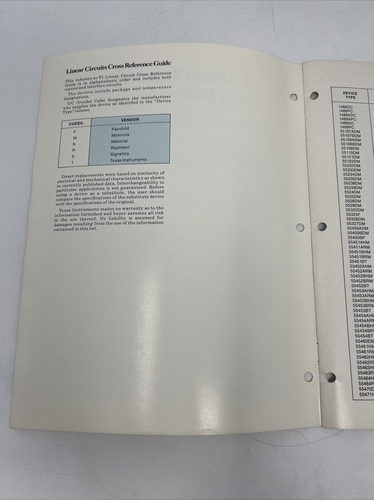 1976 Linear Circuits Cross Reference Guide From Texas Instruments TI Catalog