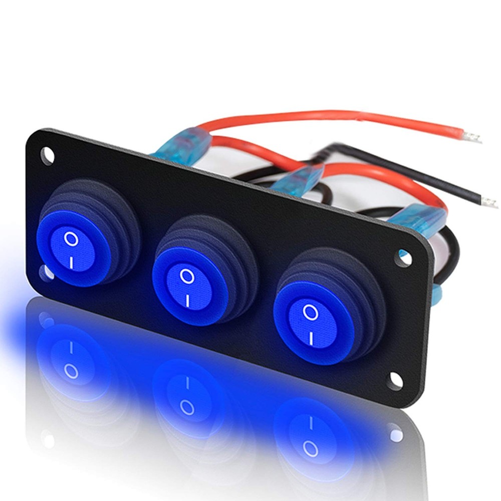 3 Gang Rocker Switch Panel with LED Indicator 12V