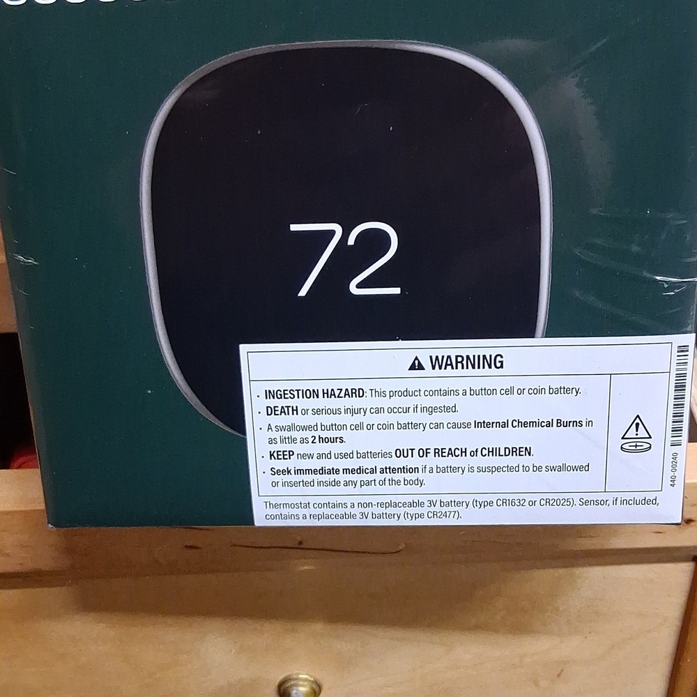 ecobee Programmable Digital Thermostat Black Square Electric Battery Powered