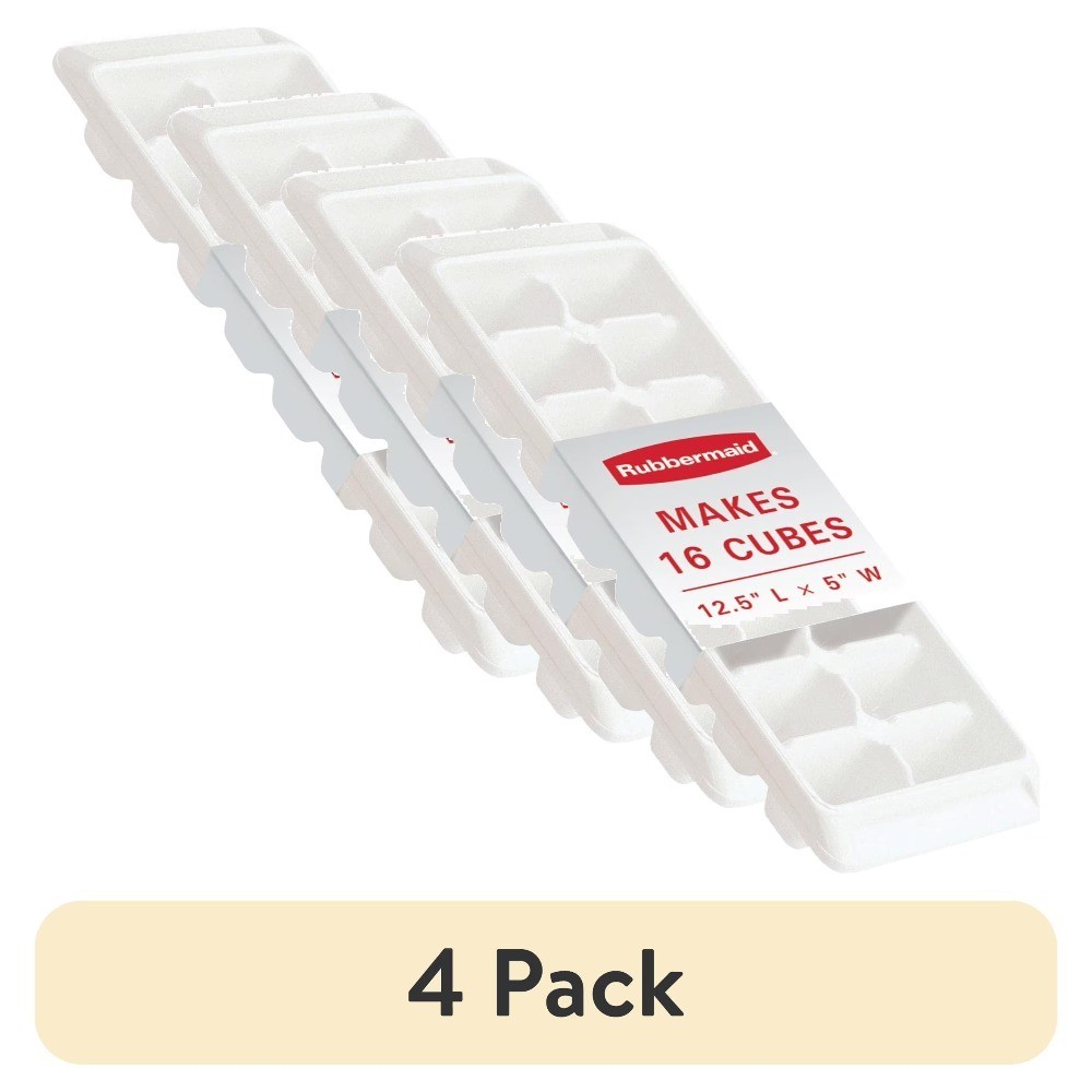 (4 pack) Quick Release Ice Cube Tray, Plastic, White, Rectangular