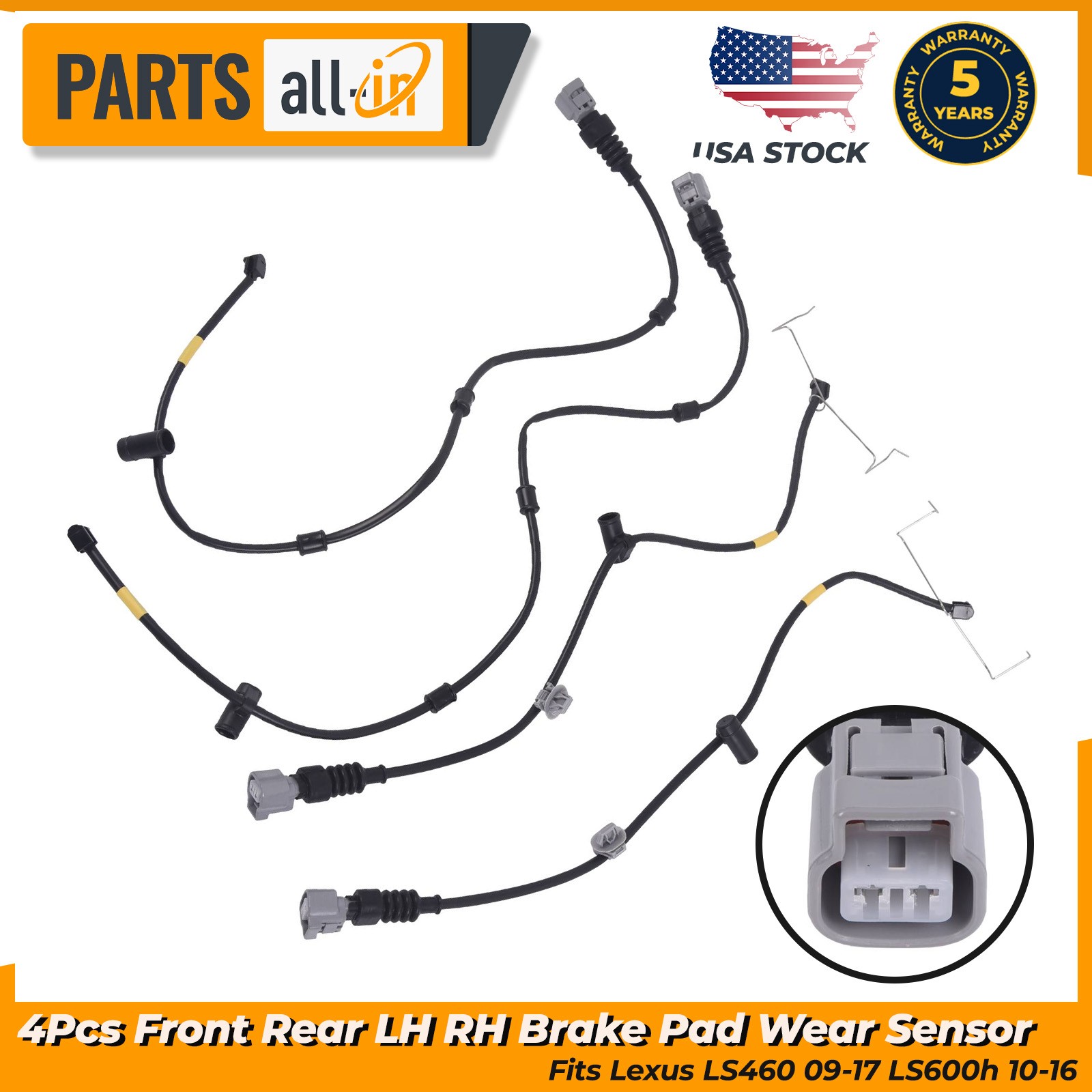 4Pcs Front Rear LH RH Brake Pad Wear Sensor Fits Lexus LS460 09-17 LS600h 10-16