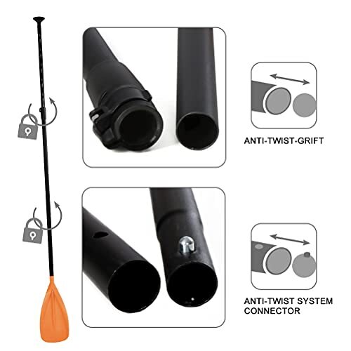 SUP Paddle - 3 Pieces Adjustable Aluminium SUP Paddle Alloy Shaft (Orange)