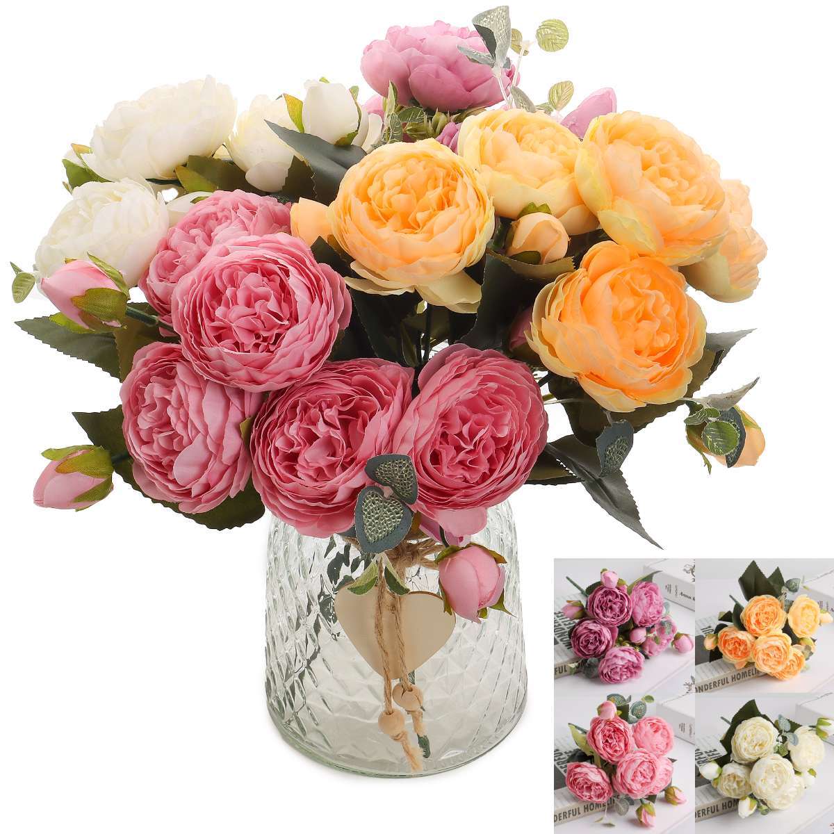 Artificial 9 Heads Silk Peony Flower Wedding Bouquet Home Party Outdoor Decor