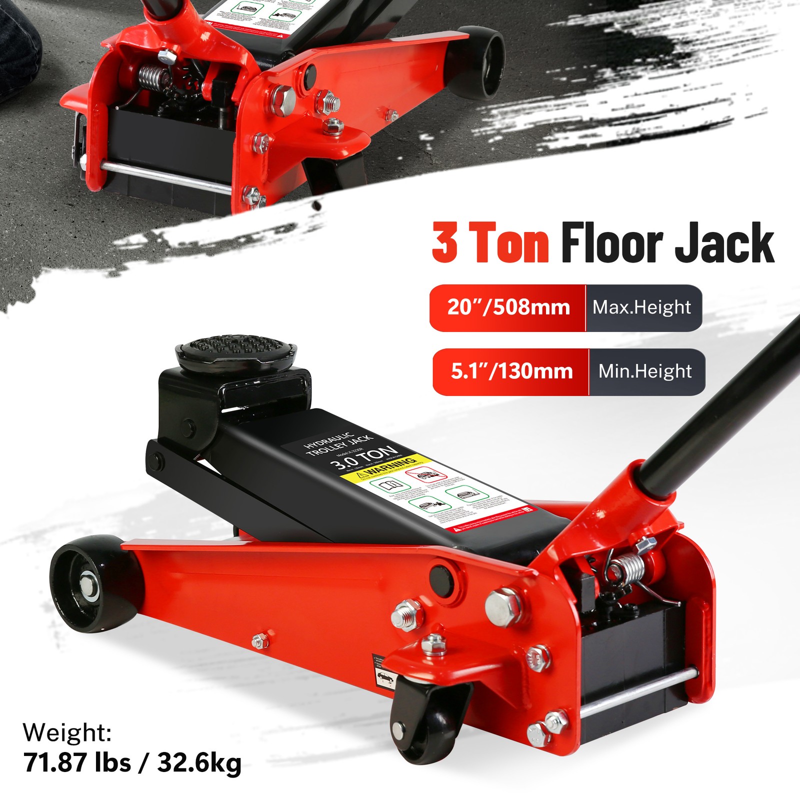 3 Ton Hydraulic Floor Jack with Single Quick Lift Piston Pump,Red