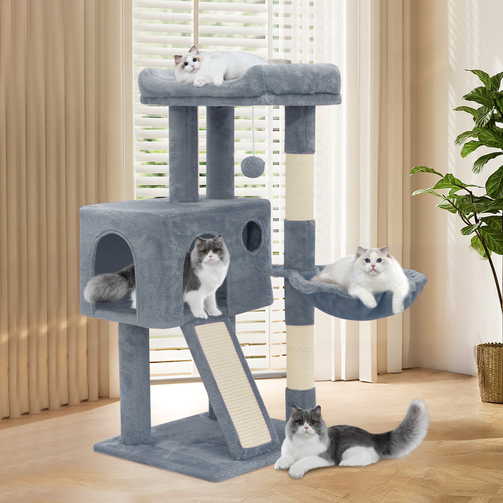 Cat Tree Kitten Playing Condo House Activity Center Light Gray/ Pink/Smoky Gray