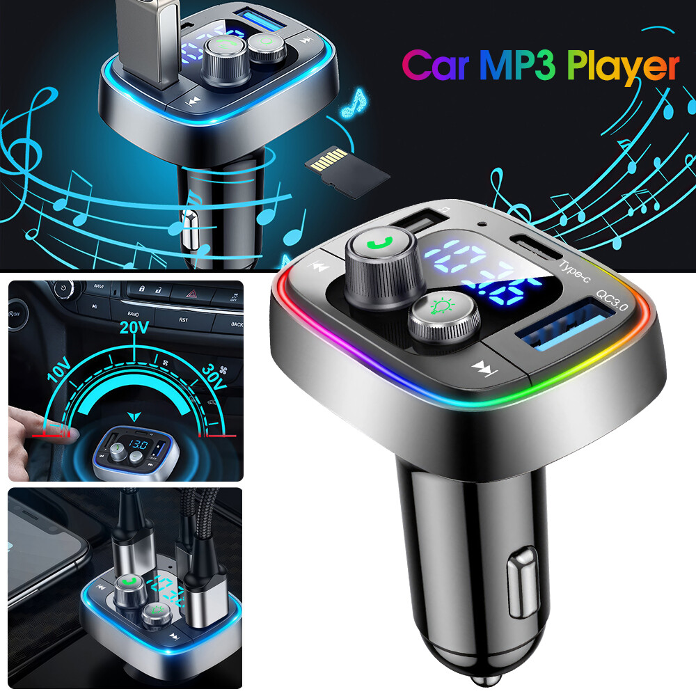 Bluetooth 5.0 Car Wireless FM Transmitter Adapter USB PD Charger AUX Hands-Free
