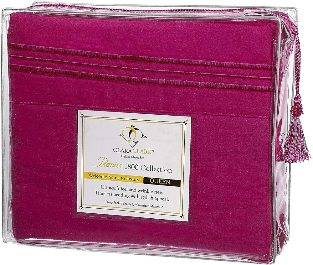 Queen 4PC Bed Sheets Set, Deep Pocket, Extra Soft Microfiber, Magenta