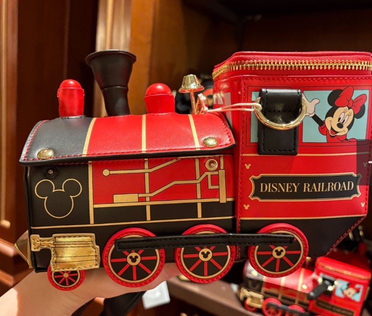 NEW 2026 Disney Parks Loungefly Railroad Train Mickey Minnie Mouse Crossbody Bag