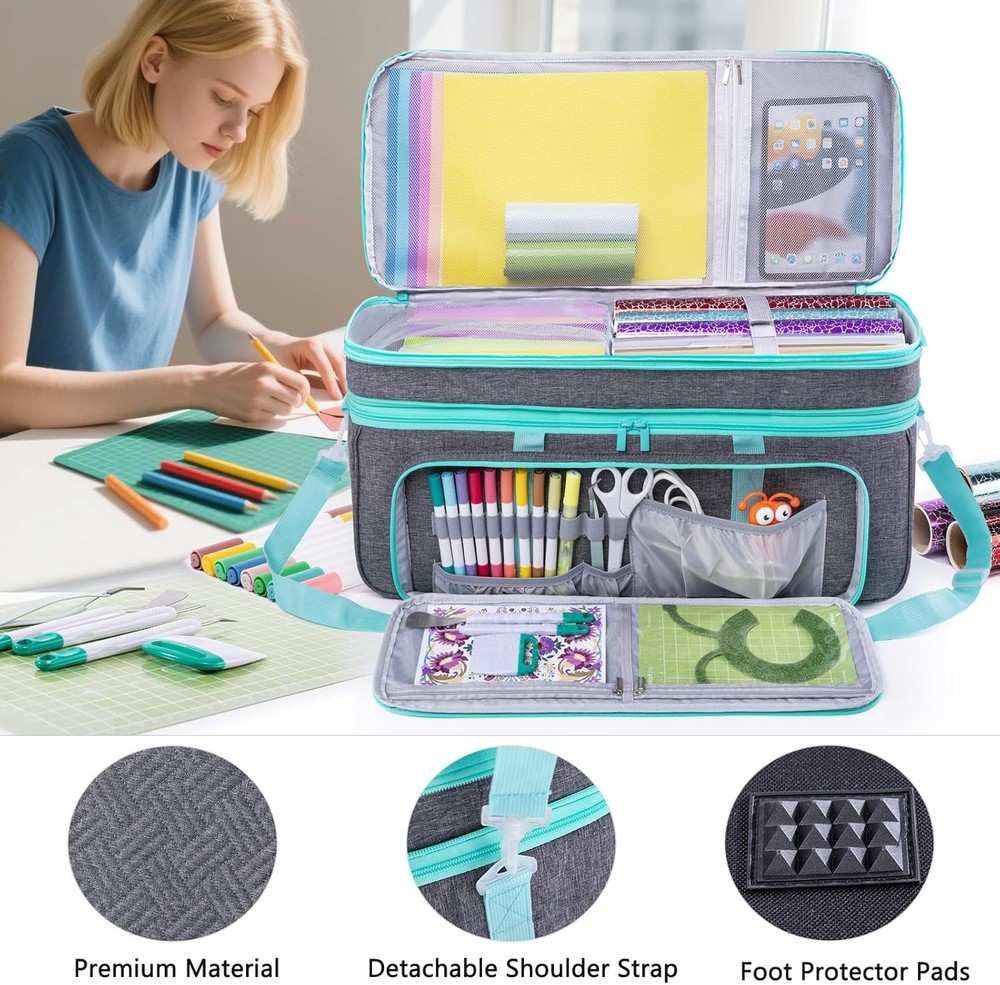 Double-Layer Carrying Case Compatible with Cricut Maker 4, Explore 4, Maker 3, E