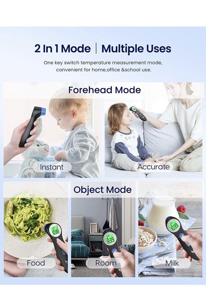 High Accuracy, No-Touch Digital Thermometer with Fever Alarm and Memory Function