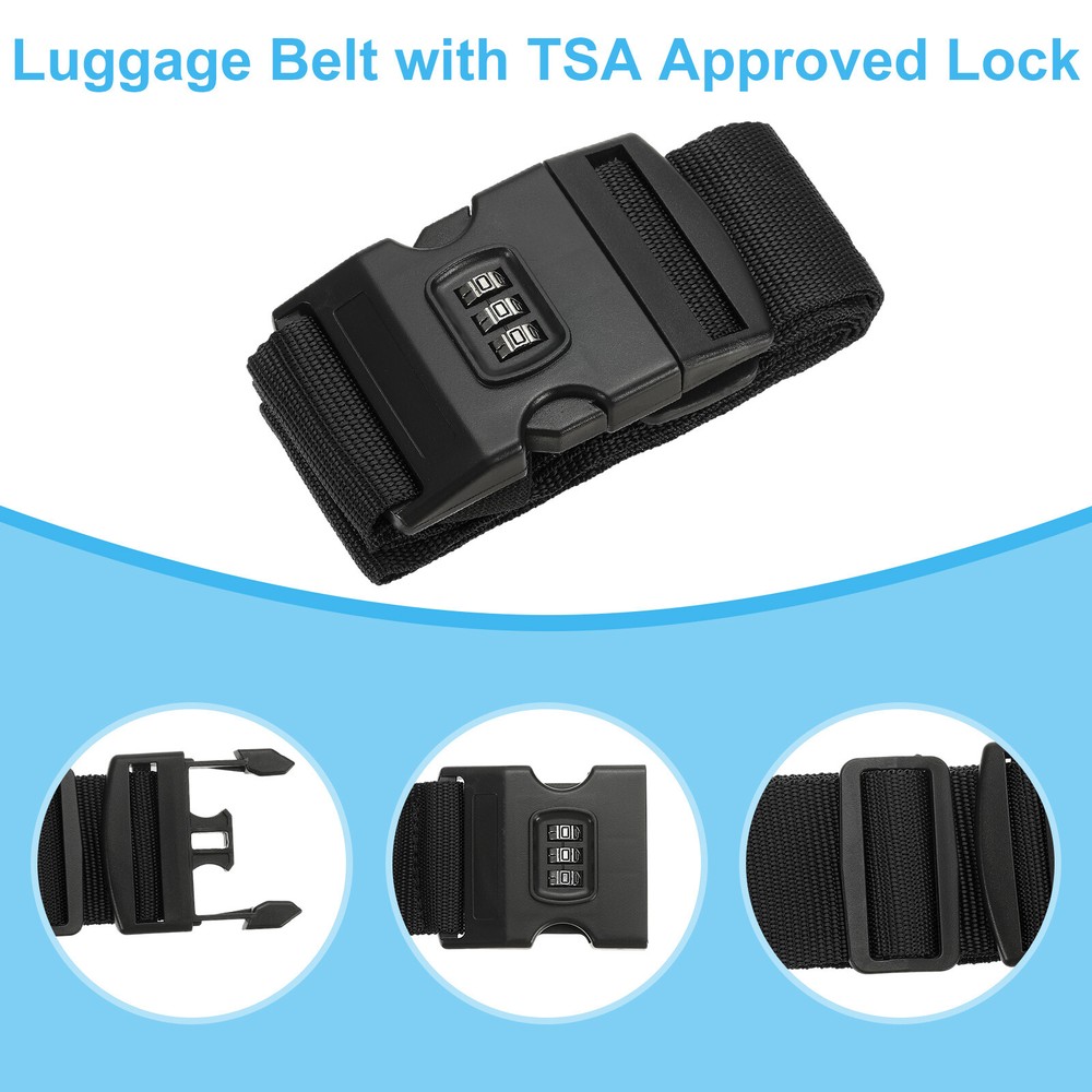 4Pcs Luggage Straps with Combination Lock TSA Approved Black